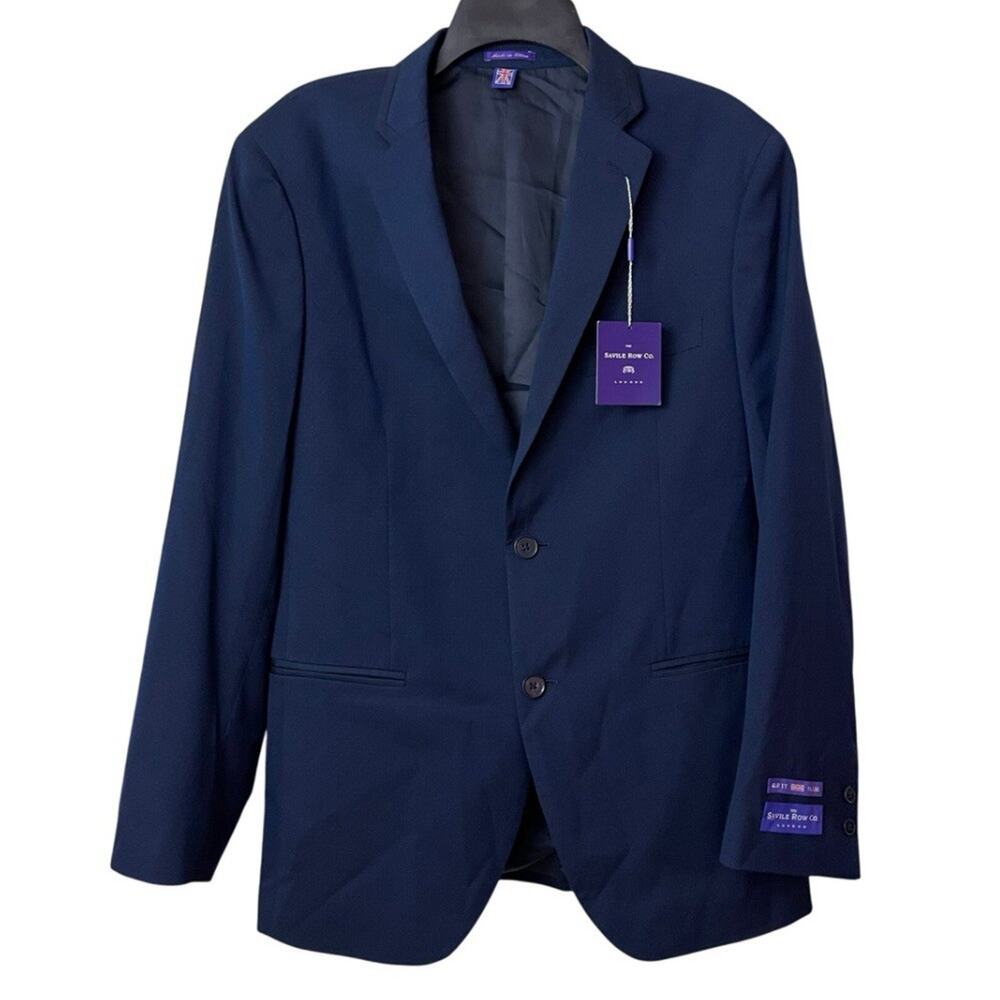 Savile Row Co Blazer Mens 40R Blue Slim Fit Stretch Single 2 Button Sport Coat